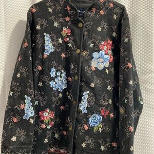 Denim and Company extra large black denim embroidered jacket